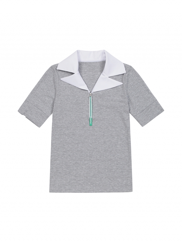 Lapel Type Collar Point T-Shirts_Light Grey (Q0B130232)