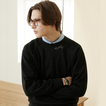 [Essential] Wool Blended Unblance Round Knit_Charcoal (X0C210238)