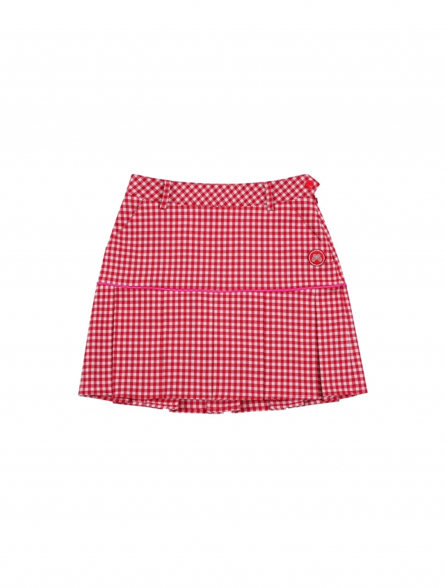 Gingham Check Pleats Skirt_Red (Q0CQ10376)