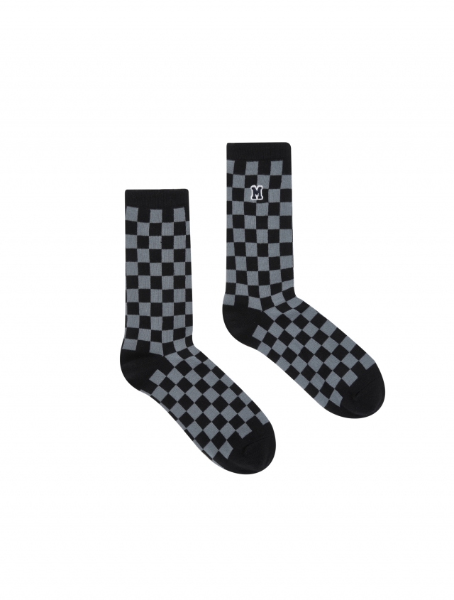 Mens Checkerboard Socks_Grey (Men) (ZACY30334)