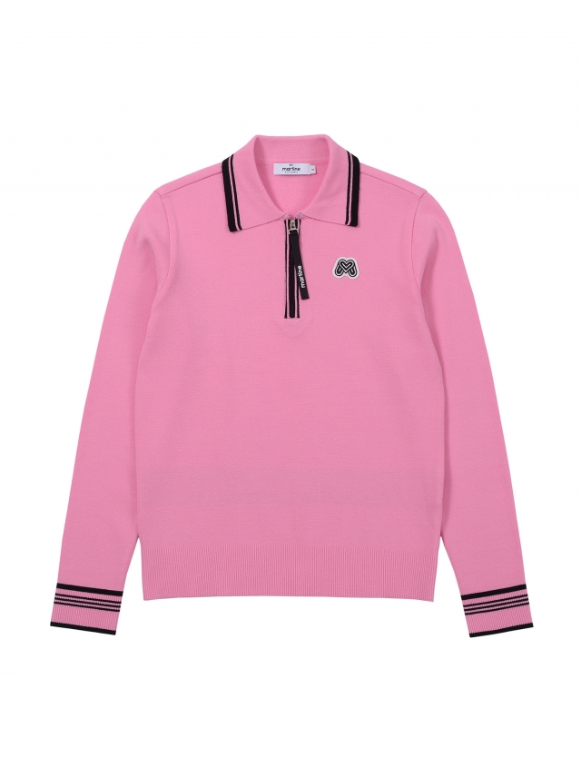 Tip Color Point Half Zip-up Sweater_Pink (Q0C230573)