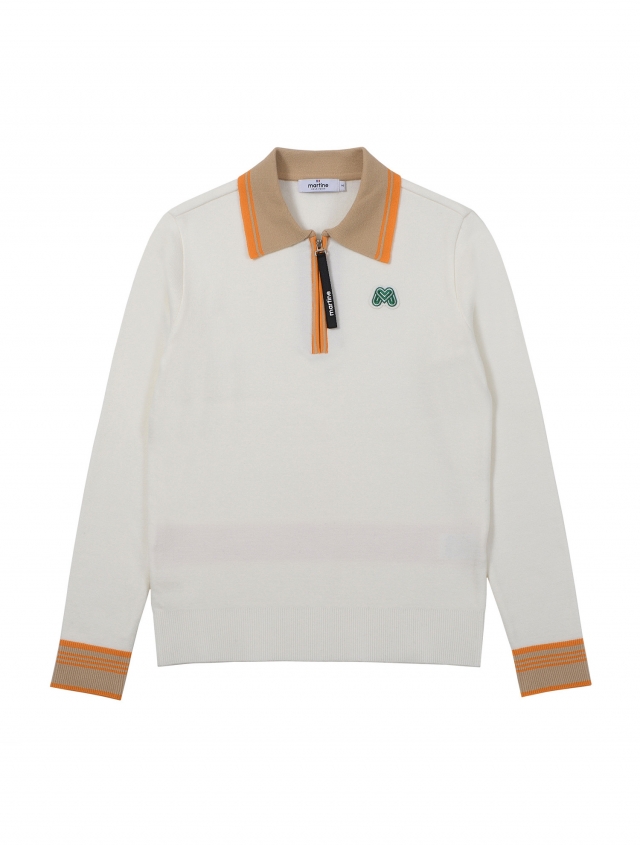 Tip Color Point Half Zip-up Sweater_Orange (Q0C230566)