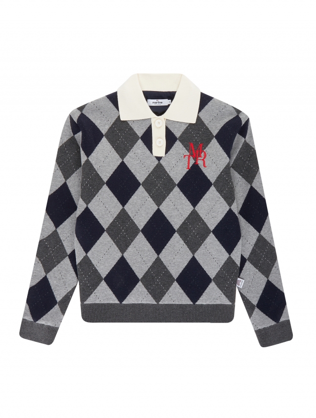 Argyle Collar Sweater_Navy (Q0C240349)