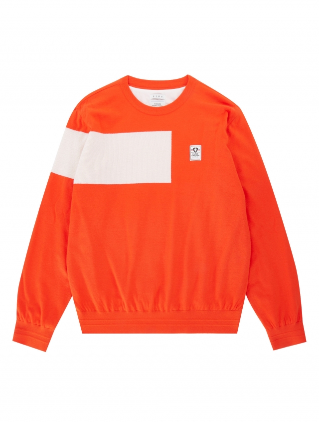 [PIGC] 여성 컬러 블록 배색 스웨터 오렌지 (LFC240566)