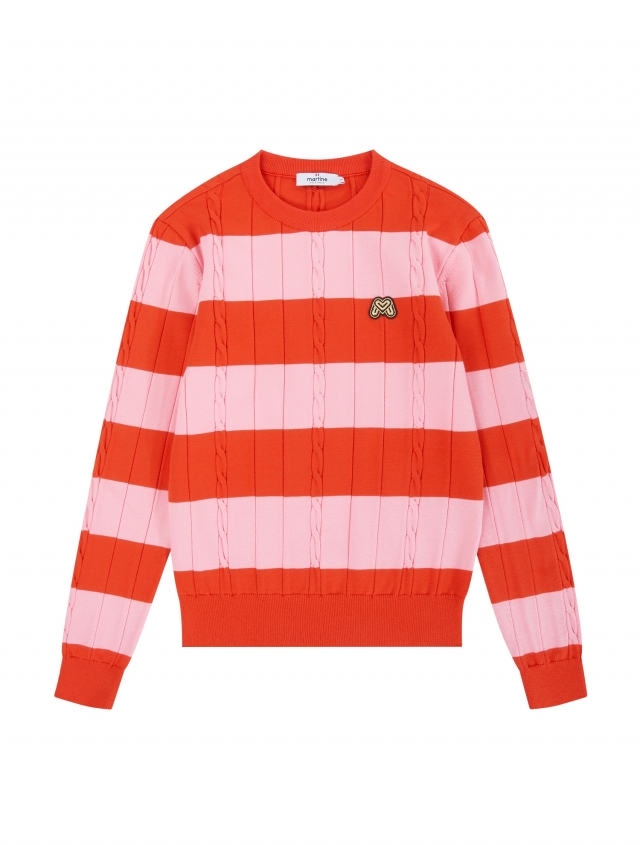 Cable Stripe Sweater_Orange (QW0DRD10466)