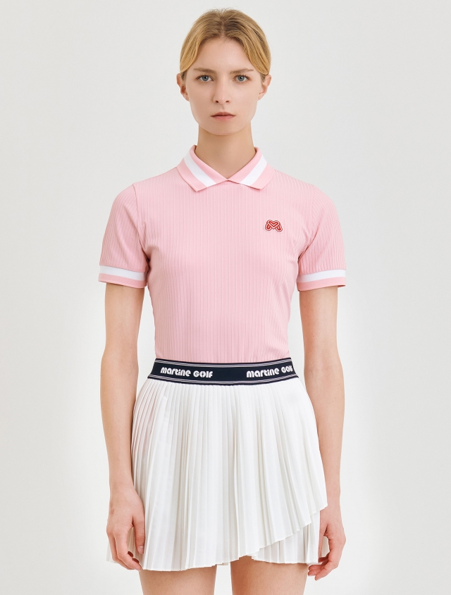 Stretch Ribbed Polo Shirts_Pink (QW0DKS20773)