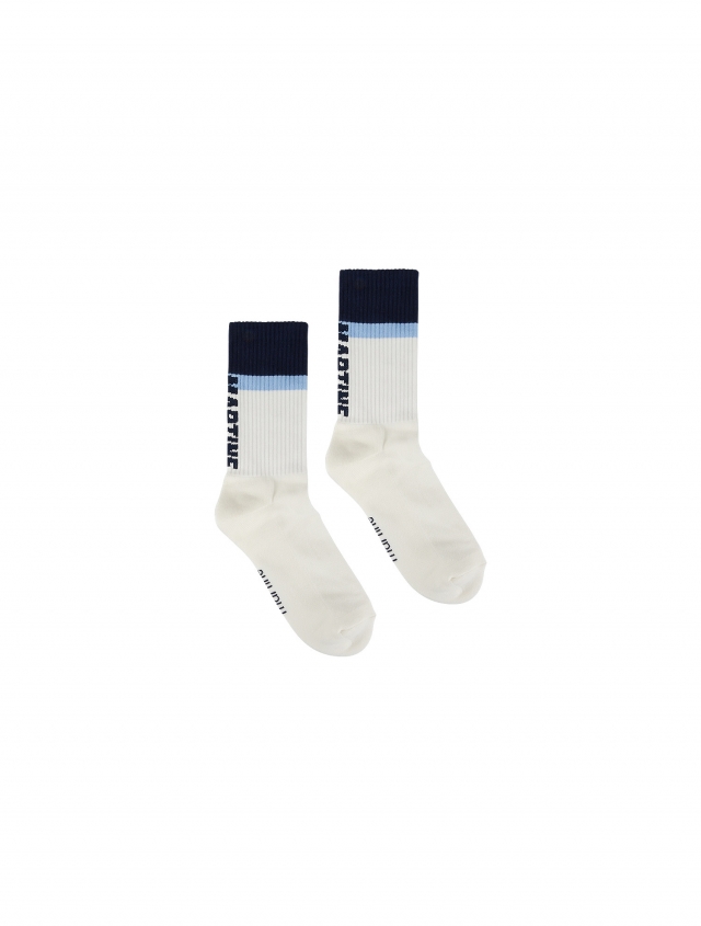 Color Block Middle Socks_O/White (Men) (QMADSC31230)