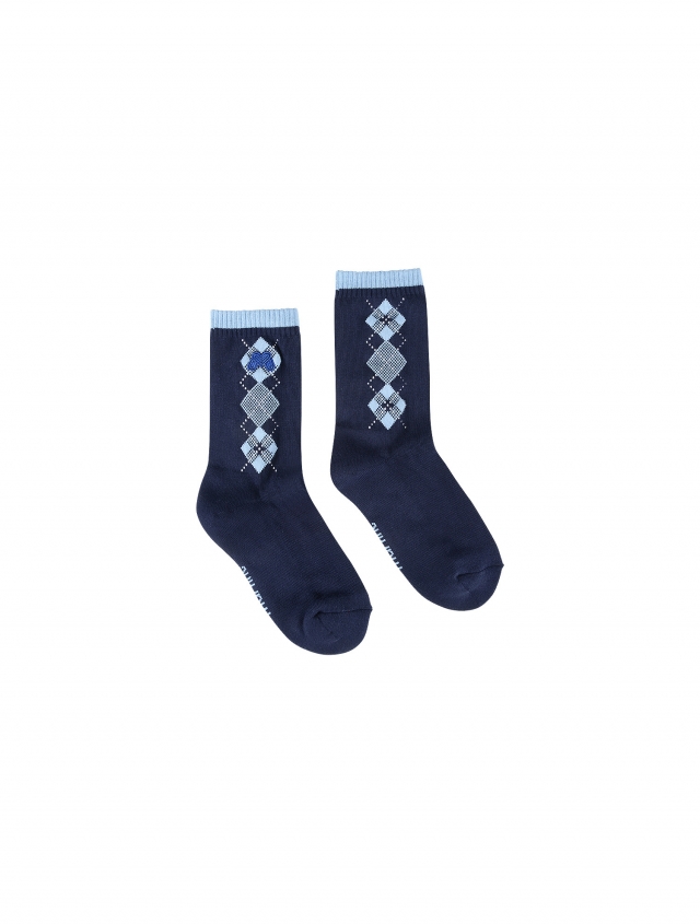 Argyle Color Middle Socks_Navy (QWADSC31249)