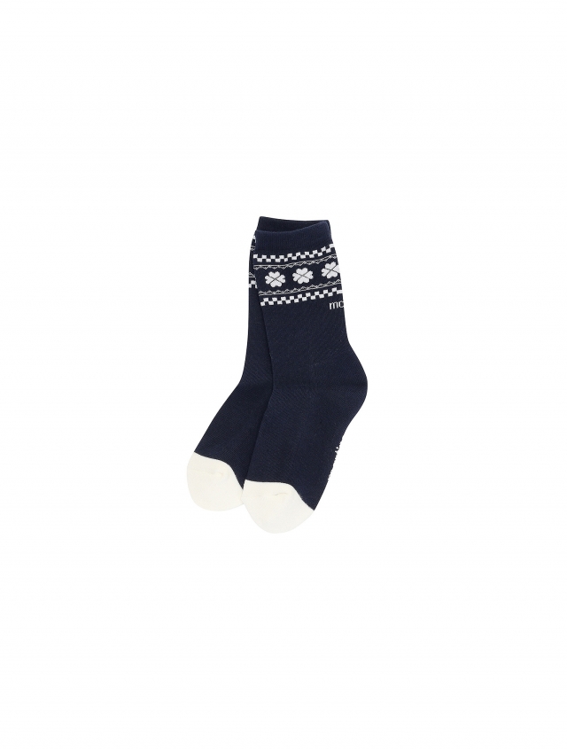 Clover Pattern Middle Socks_Navy (QWADSC40149)