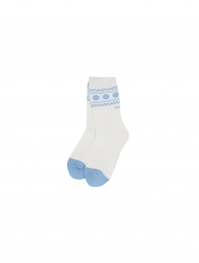 Clover Pattern Middle Socks_S/Blue (QWADSC40142)