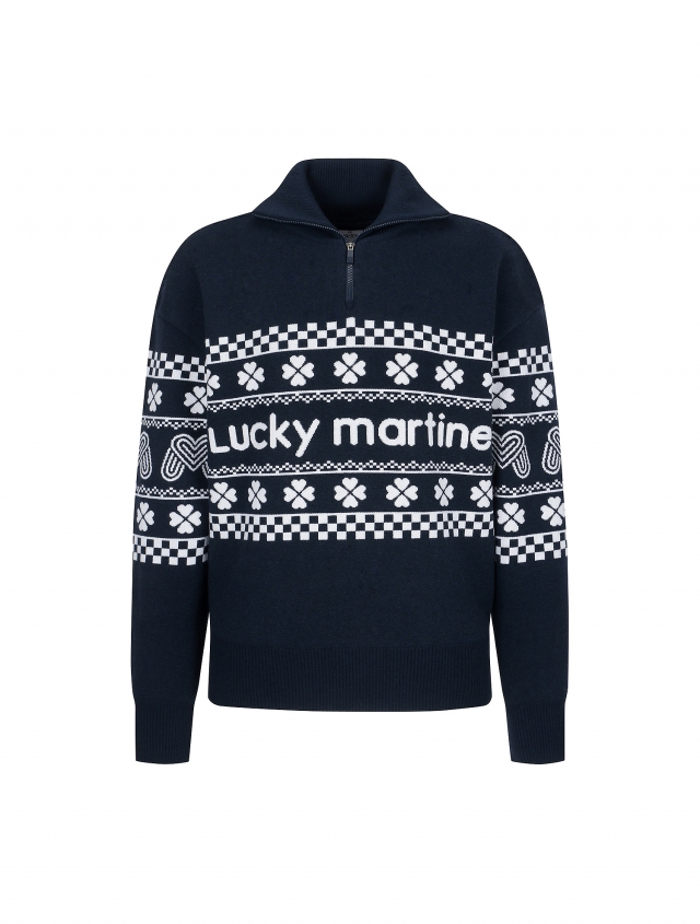 Clover Half Zip-up Sweater_Navy (QW0DNI40449)
