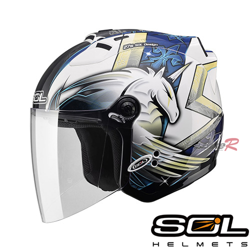 [SOL] 27S 유니콘3 화이트블루 LED 오픈페이스 헬멧