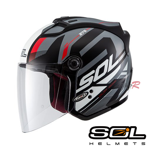 SOL 27S 아머 무광 블랙그레이레드 LED 오픈페이스 헬멧
